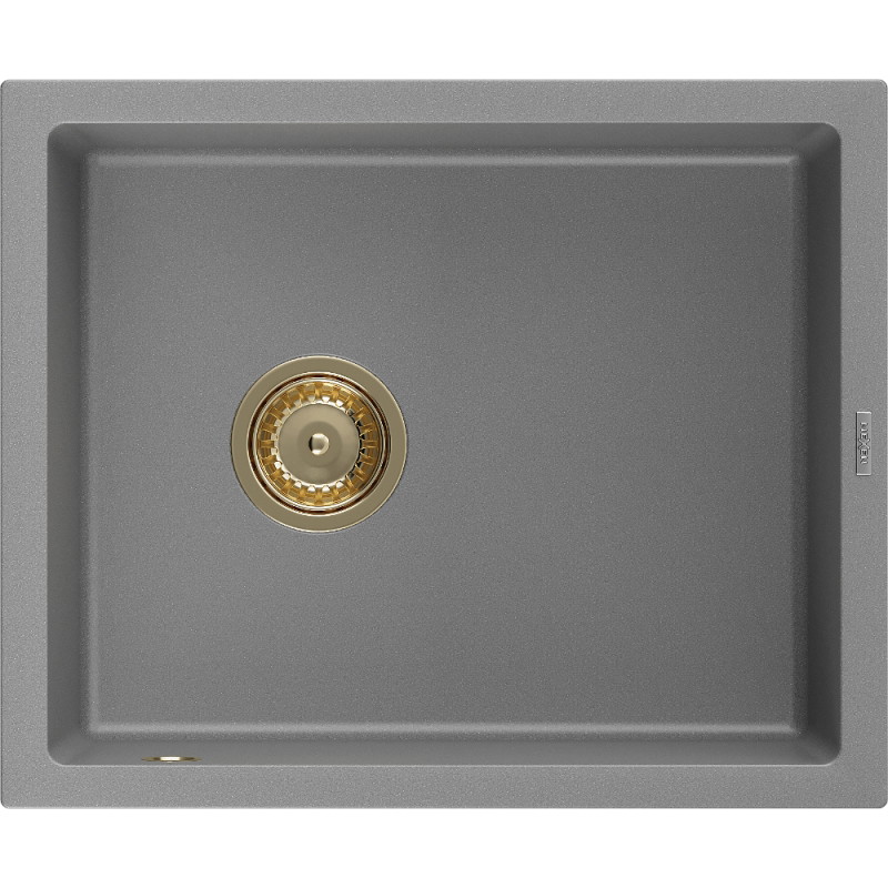 Mexen Pedro granit gootsteen 1-kommer 560 x 460 mm, grijs, gouden sifon - 6508561000-71-G