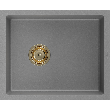 Mexen Pedro fregadero de granito de 1 cubeta 560 x 460 mm, gris, sifón dorado - 6508561000-71-G