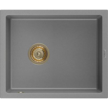 Mexen Pedro granit gootsteen 1-komor 560 x 460 mm, grijs, gouden sifon - 6508561000-71-G