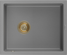 Mexen Pedro fregadero de granito de 1 cubeta 560 x 460 mm, gris, sifón dorado - 6508561000-71-G