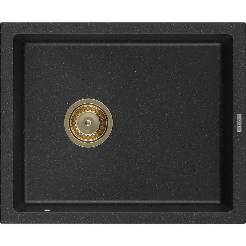 Mexen Pedro fregadero de granito de 1 cámara 560 x 460 mm, negro/plateado metálico, sifón dorado - 6508561000-73-G