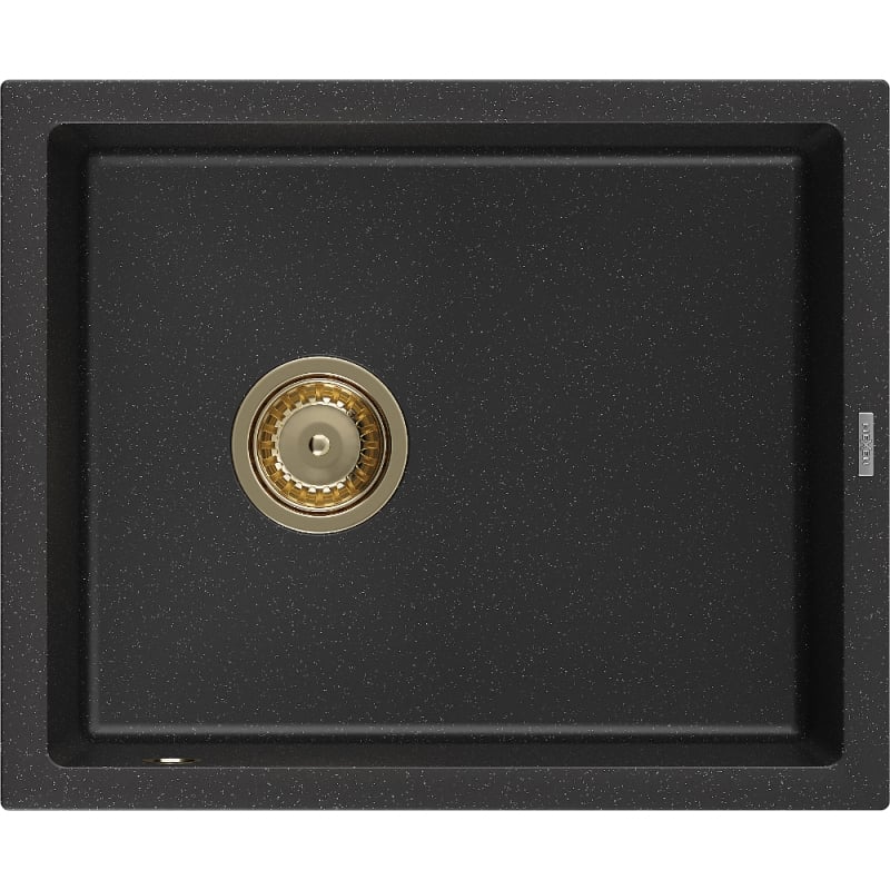 Mexen Pedro fregadero de granito de 1 cubeta 560 x 460 mm, negro/plateado metálico, sifón dorado - 6508561000-73-G