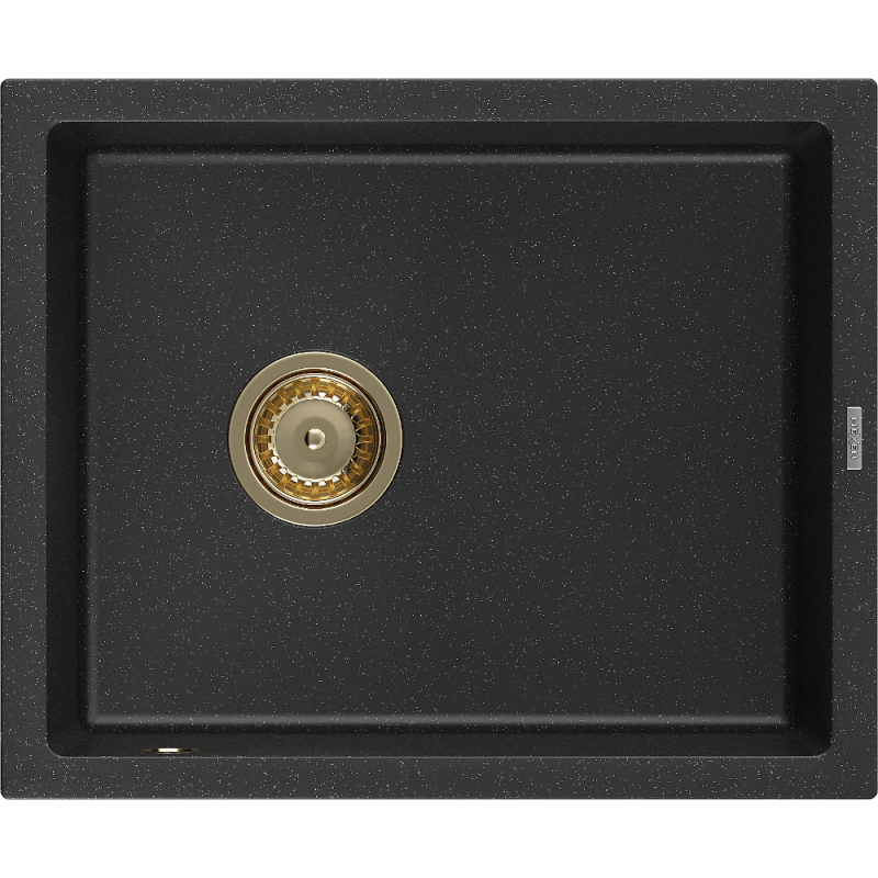 Mexen Pedro granieten gootsteen 1-komorige 560 x 460 mm, zwart/zilveren metallic, gouden sifon - 6508561000-73-G