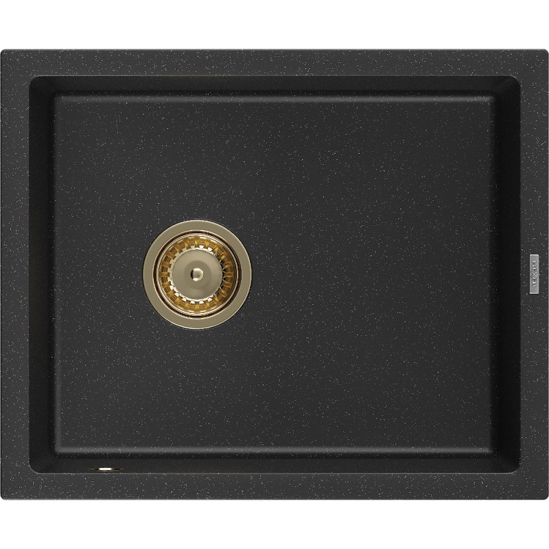 Mexen Pedro granit gootsteen 1-komor 560 x 460 mm, zwart/zilver metallic, gouden sifon - 6508561000-73-G