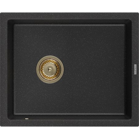 Mexen Pedro Granitspüle 1-becken 560 x 460 mm, schwarz/silber-metallic, goldener Siphon - 6508561000-73-G