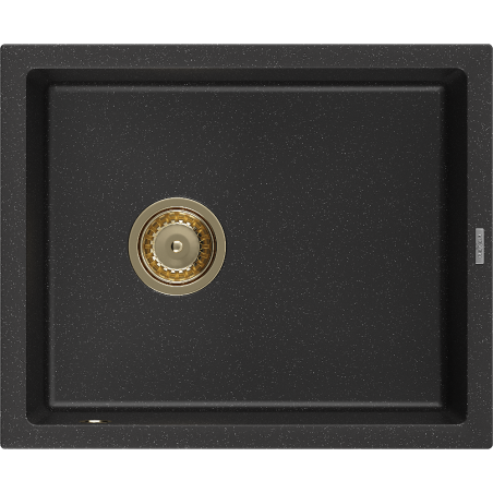 Mexen Pedro Granitspüle 1-Becken 560 x 460 mm, schwarz/silber metallic, Siphon gold - 6508561000-73-G