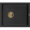 Mexen Pedro granieten gootsteen 1-komorige 560 x 460 mm, zwart/zilveren metallic, gouden sifon - 6508561000-73-G