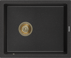 Mexen Pedro Granitspüle 1-Becken 560 x 460 mm, schwarz/silber metallic, Siphon gold - 6508561000-73-G