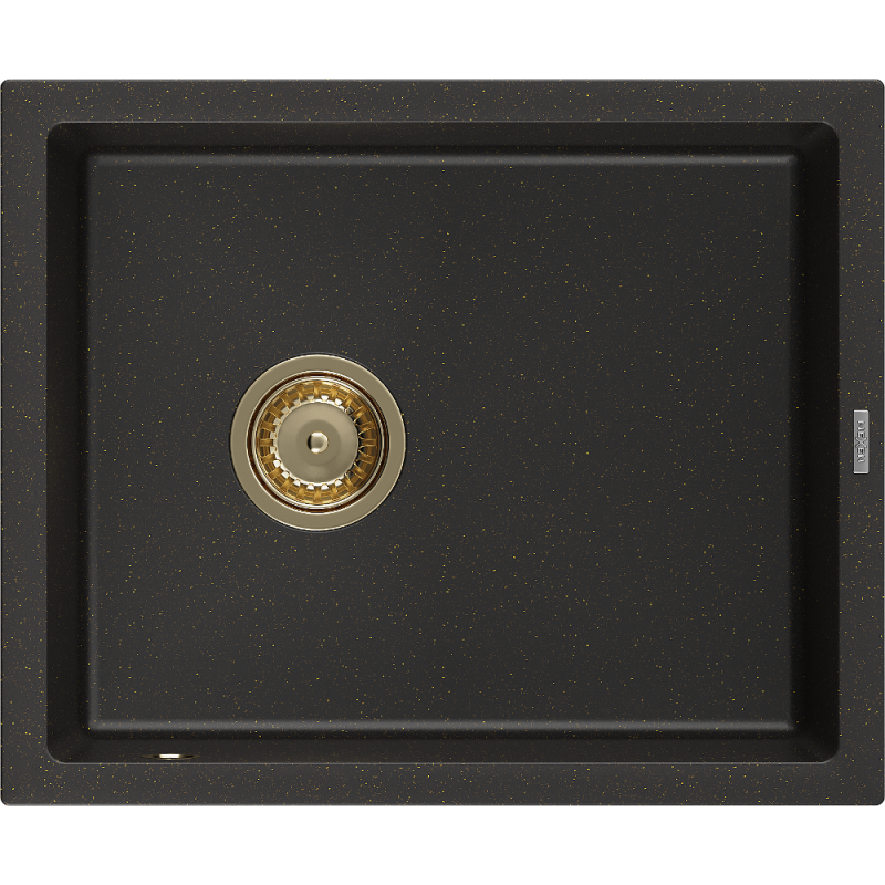 Mexen Pedro évier en granit 1 bac 560 x 460 mm, noir/doré métallisé, siphon doré - 6508561000-75-G