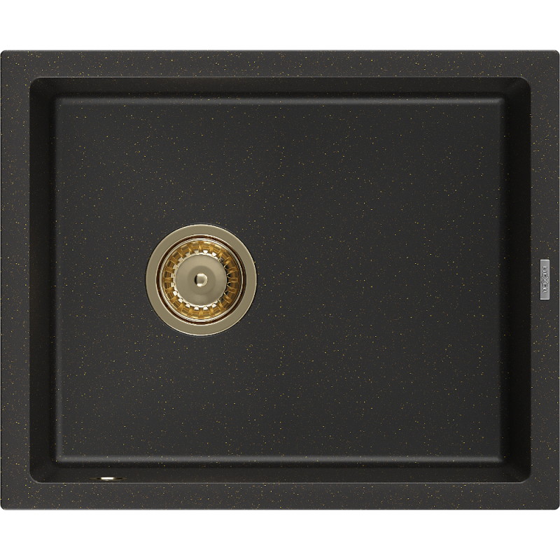 Mexen Pedro évier en granit 1 bac 560 x 460 mm, noir/or métallique, siphon doré - 6508561000-75-G