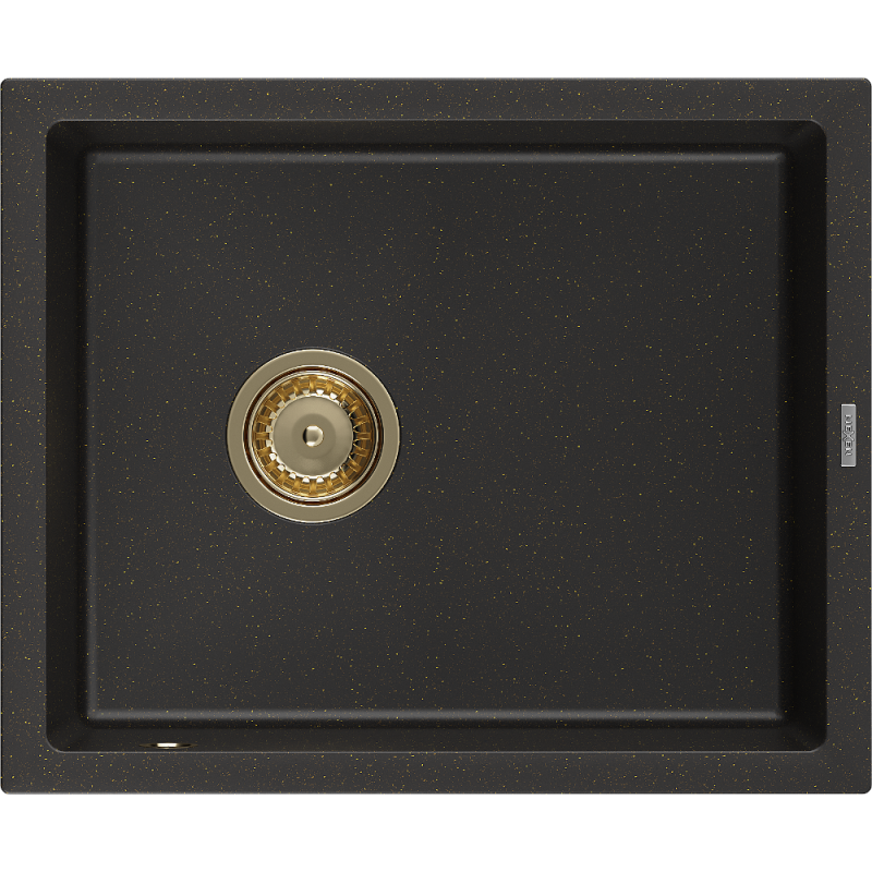 Mexen Pedro fregadero de granito de 1 cuenca 560 x 460 mm, negro/dorado metálico, sifón dorado - 6508561000-75-G