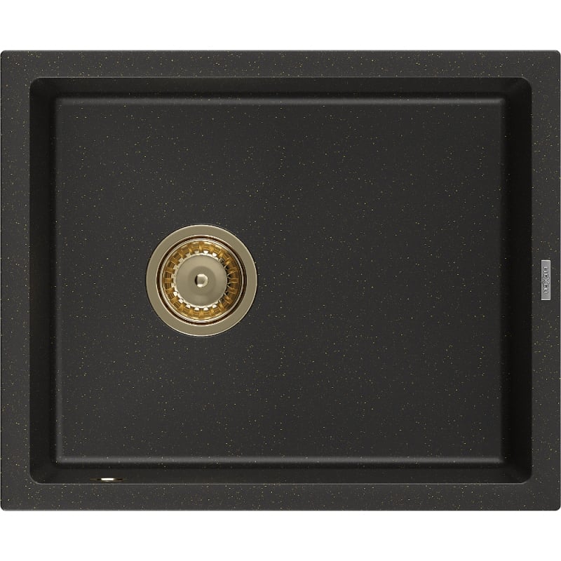 Mexen Pedro granite sink 1-bowl 560 x 460 mm, black/gold metallic, gold siphon - 6508561000-75-G