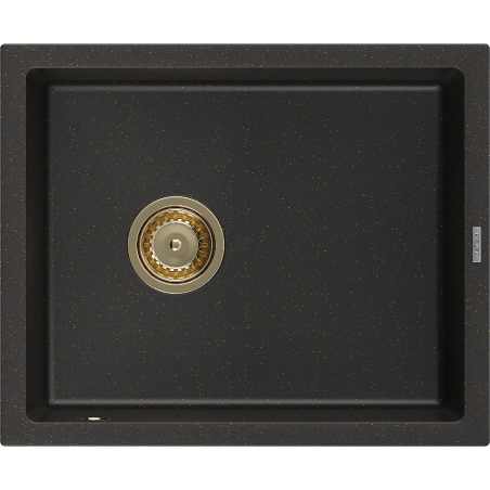 Mexen Pedro fregadero de granito de 1 cuenca 560 x 460 mm, negro/dorado metálico, sifón dorado - 6508561000-75-G