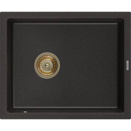 Mexen Pedro granieten spoelbak 1-komerig 560 x 460 mm, zwart/gouden metallic, gouden sifon - 6508561000-75-G
