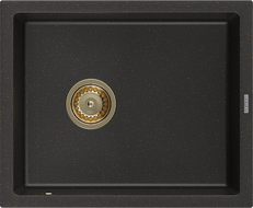 Mexen Pedro fregadero de granito de 1 cuenca 560 x 460 mm, negro/dorado metálico, sifón dorado - 6508561000-75-G