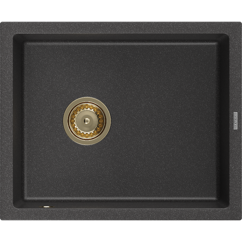 Mexen Pedro fregadero de granito de 1 seno 560 x 460 mm, negro moteado, sifón dorado - 6508561000-76-G