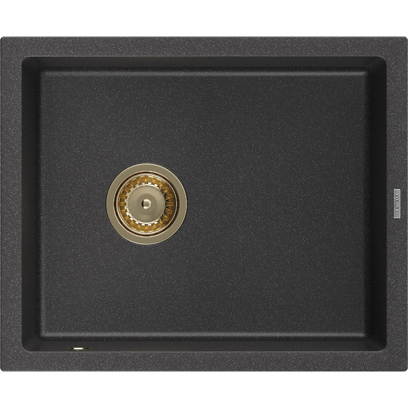 Mexen Pedro granitenspoelbak 1-komors 560 x 460 mm, zwart gespikkeld, gouden sifon - 6508561000-76-G