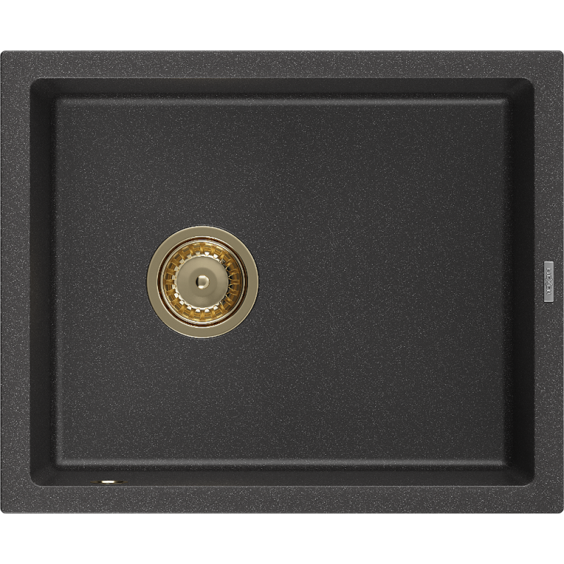 Mexen Pedro Granitspüle 1-Becken 560 x 460 mm, schwarz gesprenkelt, Siphon gold - 6508561000-76-G