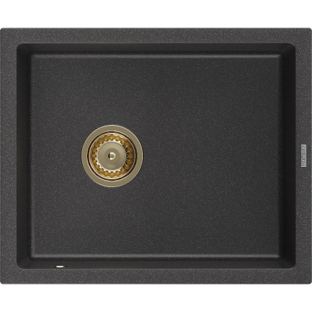 Mexen Pedro évier en granit 1 bac 560 x 460 mm, noir moucheté, siphon doré - 6508561000-76-G