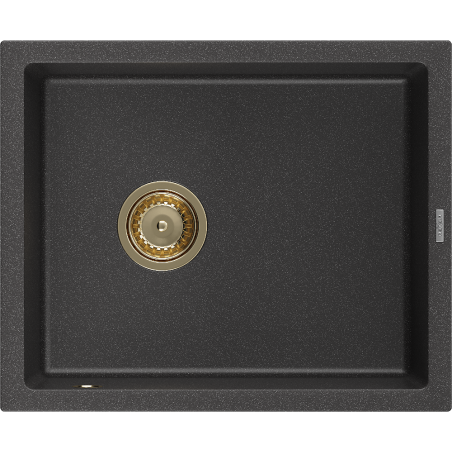 Mexen Pedro Granitspüle 1-Becken 560 x 460 mm, schwarz gesprenkelt, Siphon gold - 6508561000-76-G