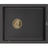 Mexen Pedro Granitspüle 1-Becken 560 x 460 mm, schwarz gesprenkelt, Siphon gold - 6508561000-76-G