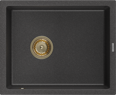 Mexen Pedro Granitspüle 1-Becken 560 x 460 mm, schwarz gesprenkelt, Siphon gold - 6508561000-76-G