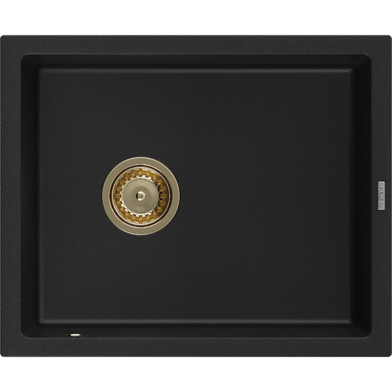 Mexen Pedro granieten gootsteen 1-komor 560 x 460 mm, zwart, gouden sifon - 6508561000-77-G