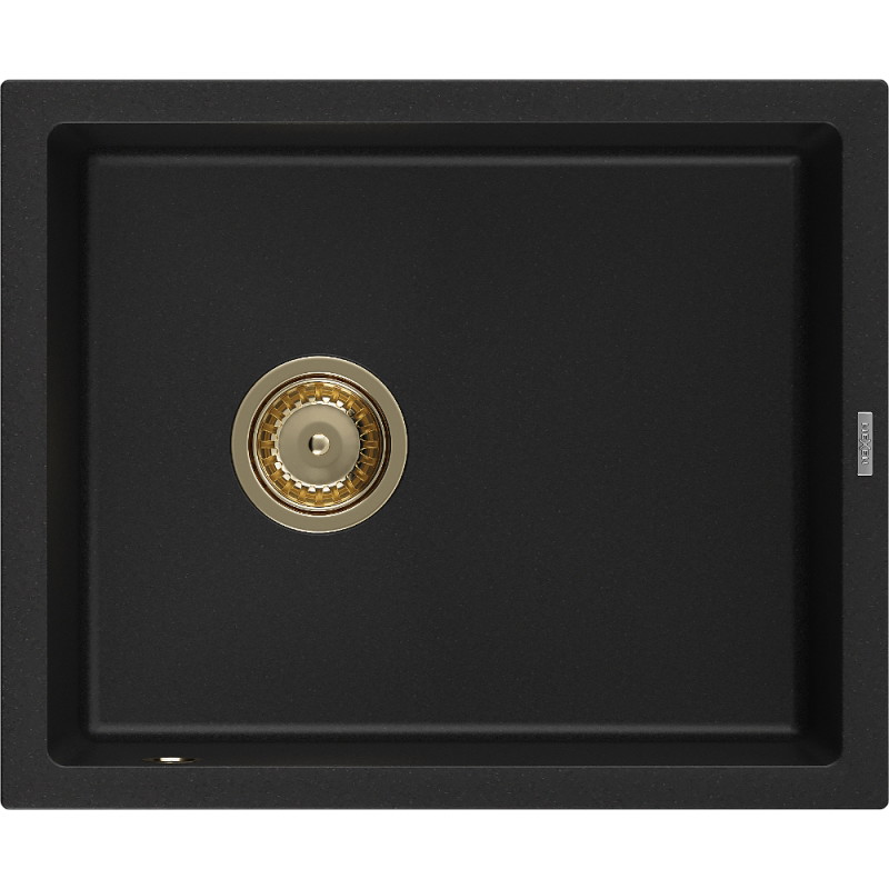 Mexen Pedro granitische gootsteen 1-komors 560 x 460 mm, zwart, gouden sifon - 6508561000-77-G