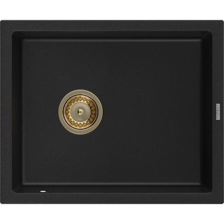 Mexen Pedro granieten gootsteen 1-komors 560 x 460 mm, zwart, gouden sifon - 6508561000-77-G