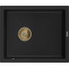 Mexen Pedro granieten gootsteen 1-komors 560 x 460 mm, zwart, gouden sifon - 6508561000-77-G