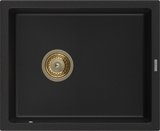 Mexen Pedro lavello in granito ad 1 vasca 560 x 460 mm, nero, sifone dorato - 6508561000-77-G