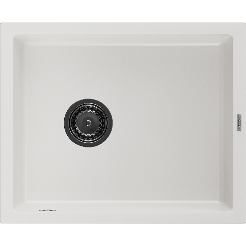 Mexen Pedro Granitspüle 1-Becken 560 x 460 mm, weiß, schwarzer Siphon - 6508561000-20-B