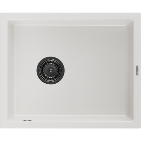Mexen Pedro fregadero de granito de 1 seno 560 x 460 mm, blanco, sifón negro - 6508561000-20-B