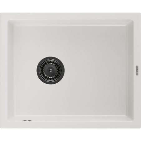 Mexen Pedro granieten spoelbak 1-kamer 560 x 460 mm, wit, zwarte sifon - 6508561000-20-B