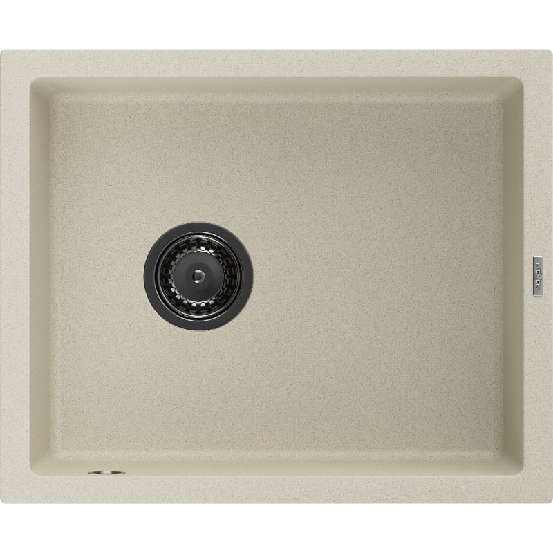 Mexen Pedro granitstenen wastafel 1-kompartiment 560 x 460 mm, beige, zwarte sifon - 6508561000-69-B