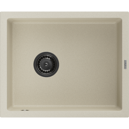Mexen Pedro granitstenen wastafel 1-kompartiment 560 x 460 mm, beige, zwarte sifon - 6508561000-69-B