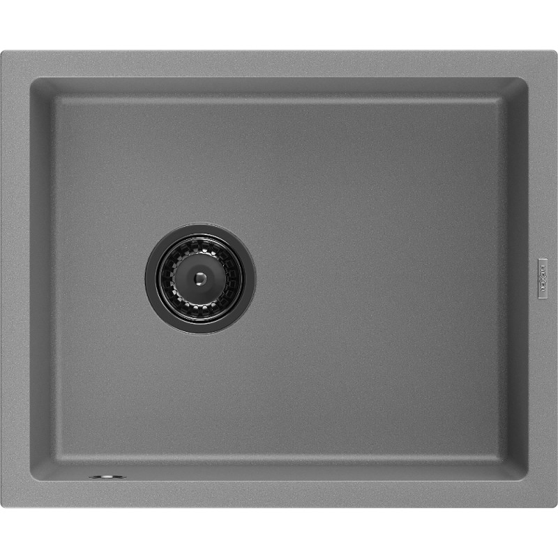 Mexen Pedro Einzelbecken Granitspüle 560 x 460 mm, grau, schwarzer Siphon - 6508561000-71-B