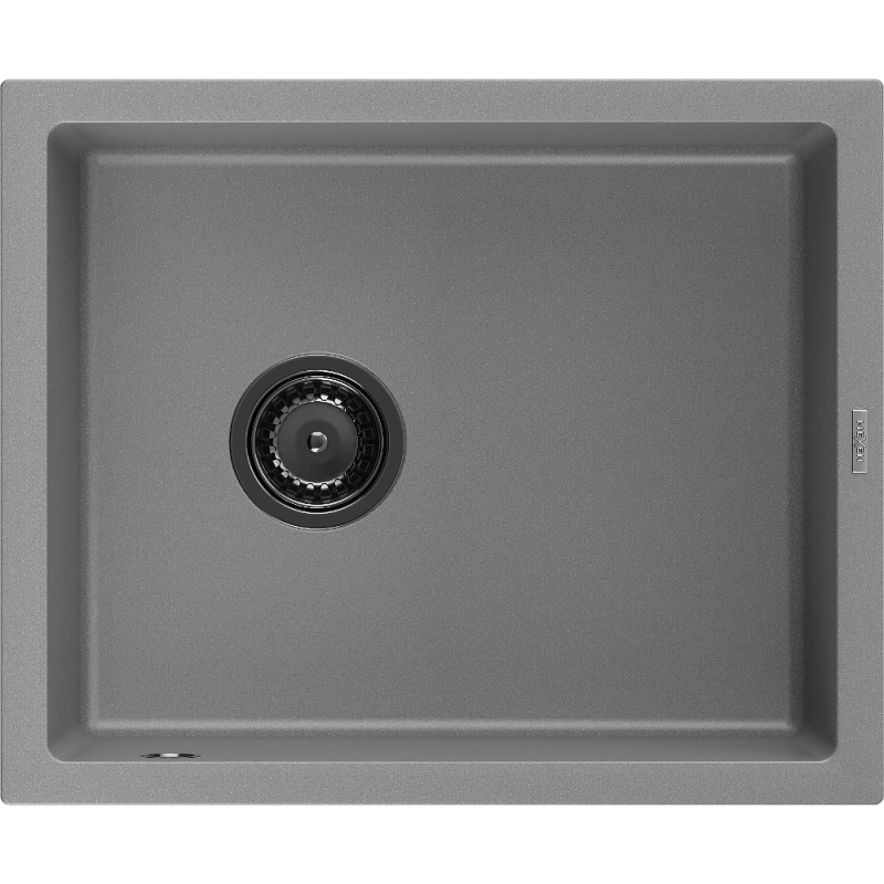 Mexen Pedro granitische spoelbak 1-komoers 560 x 460 mm, grijs, zwarte sifon - 6508561000-71-B