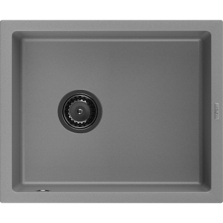 Mexen Pedro granite sink 1-bowl 560 x 460 mm, gray, black siphon - 6508561000-71-B