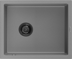 Mexen Pedro évier en granit à 1 bac 560 x 460 mm, gris, siphon noir - 6508561000-71-B