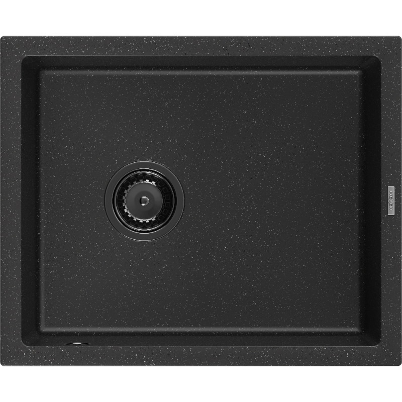 Mexen Pedro Granitspüle 1-beckig 560 x 460 mm, schwarz/silber metallic, schwarzer Siphon - 6508561000-73-B