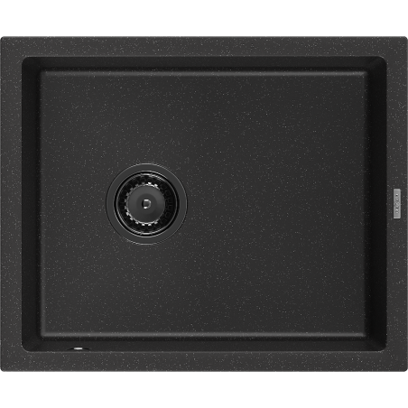 Mexen Pedro fregadero de granito de 1 cubeta 560 x 460 mm, negro/plateado metálico, sifón negro - 6508561000-73-B