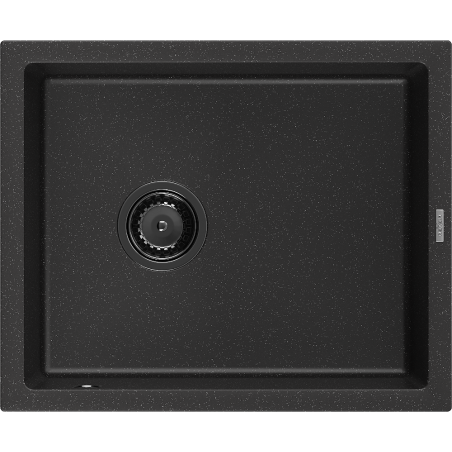Mexen Pedro lavello in granito 1-vasca 560 x 460 mm, nero/argento metallico, sifone nero - 6508561000-73-B
