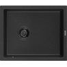 Mexen Pedro fregadero de granito de 1 seno 560 x 460 mm, negro/metálico plateado, sifón negro - 6508561000-73-B