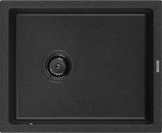 Mexen Pedro évier en granit 1 bac 560 x 460 mm, noir/métallisé argent, siphon noir - 6508561000-73-B