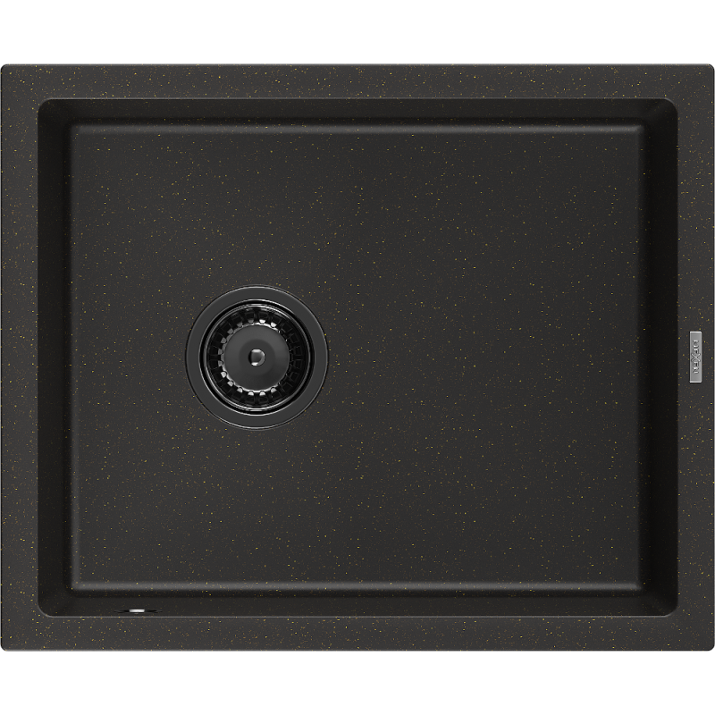 Mexen Pedro fregadero de granito 1-cubeta 560 x 460 mm, negro/dorado metálico, sifón negro - 6508561000-75-B