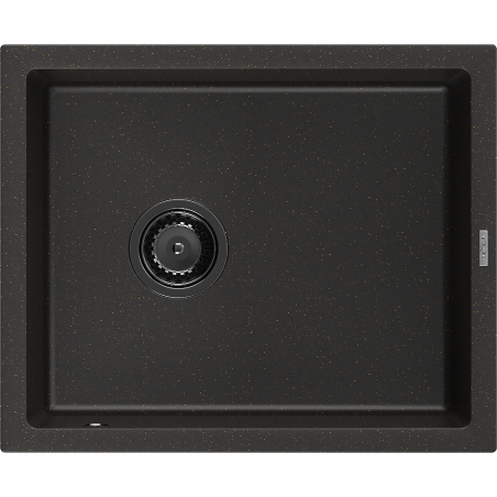 Mexen Pedro fregadero de granito 1-cubeta 560 x 460 mm, negro/dorado metálico, sifón negro - 6508561000-75-B