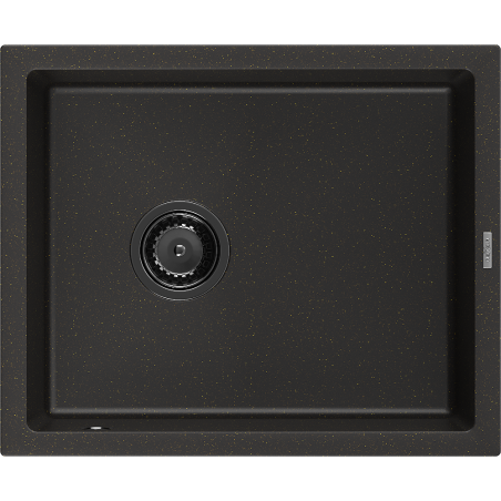 Mexen Pedro granite sink single-bowl 560 x 460 mm, black/gold metallic, black siphon - 6508561000-75-B