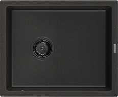 Mexen Pedro fregadero de granito 1-cubeta 560 x 460 mm, negro/dorado metálico, sifón negro - 6508561000-75-B