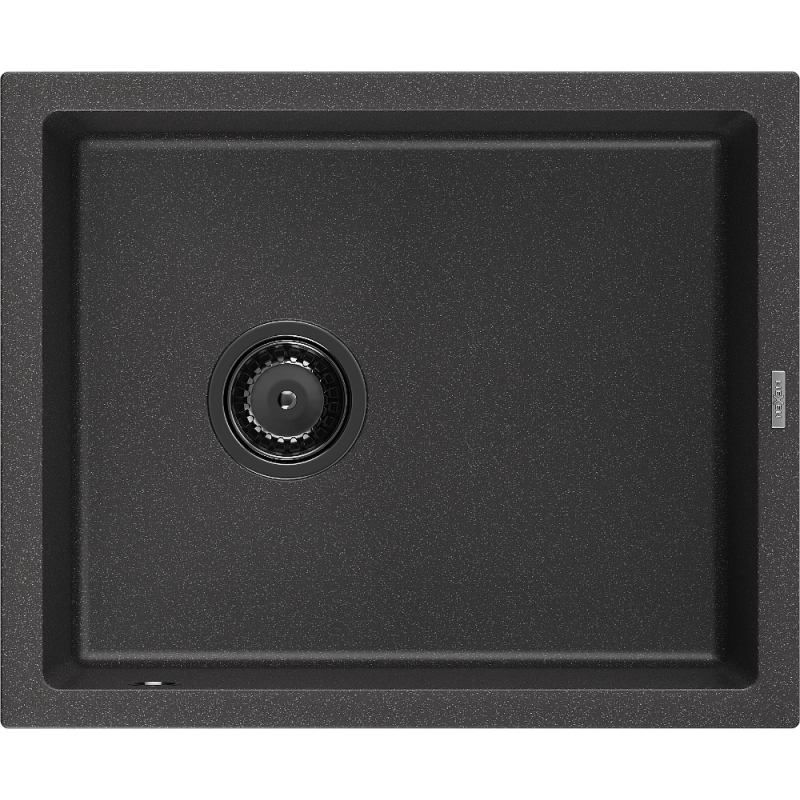 Mexen Pedro évier en granit 1 bac 560 x 460 mm, noir moucheté, siphon noir - 6508561000-76-B
